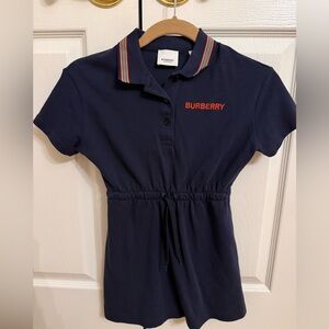 Burberry Dark Blue Polo Dress with Striped Collar